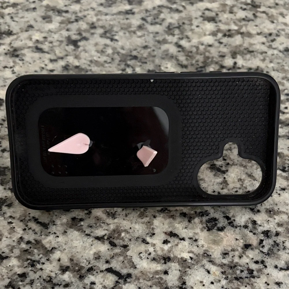 Loopy Case White Phone Case with Black Bow Pattern and Pink Grip